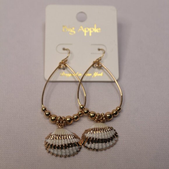 NWT Gold Tone and Shell Dangle Loop Earrings - Picture 6 of 7
